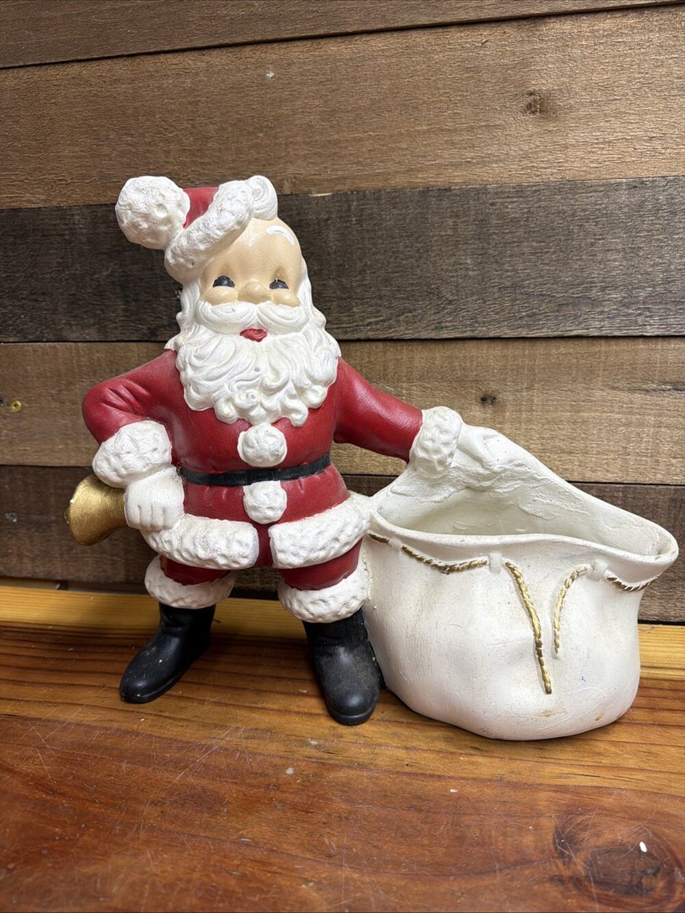 Vintage Atlantic Mold Co Ceramic Santa Claus Planter with Toy Bag Bell Christmas